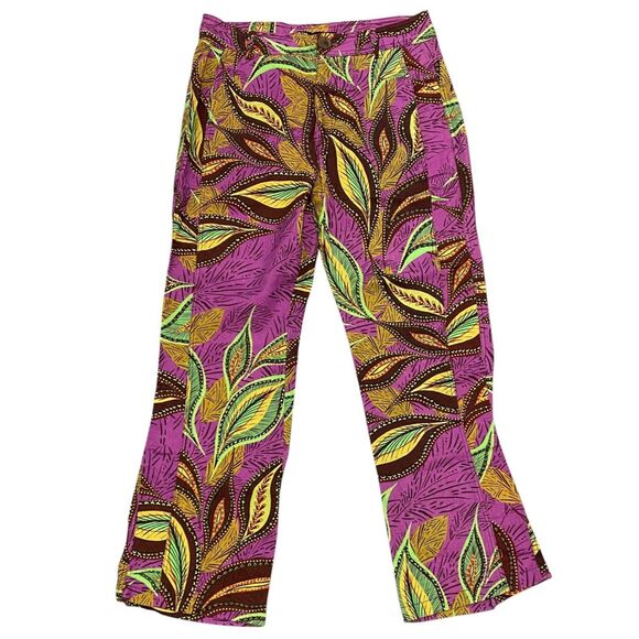 ZARA Purple Multicolor Tropical Printed Linen Hi Rise Ankle Pants Sz MEDIUM - Picture 2 of 6